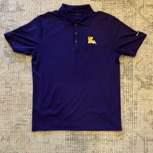 Nike LSU Tigers Men’s Purple Polo with Yellow Louisiana State Patch